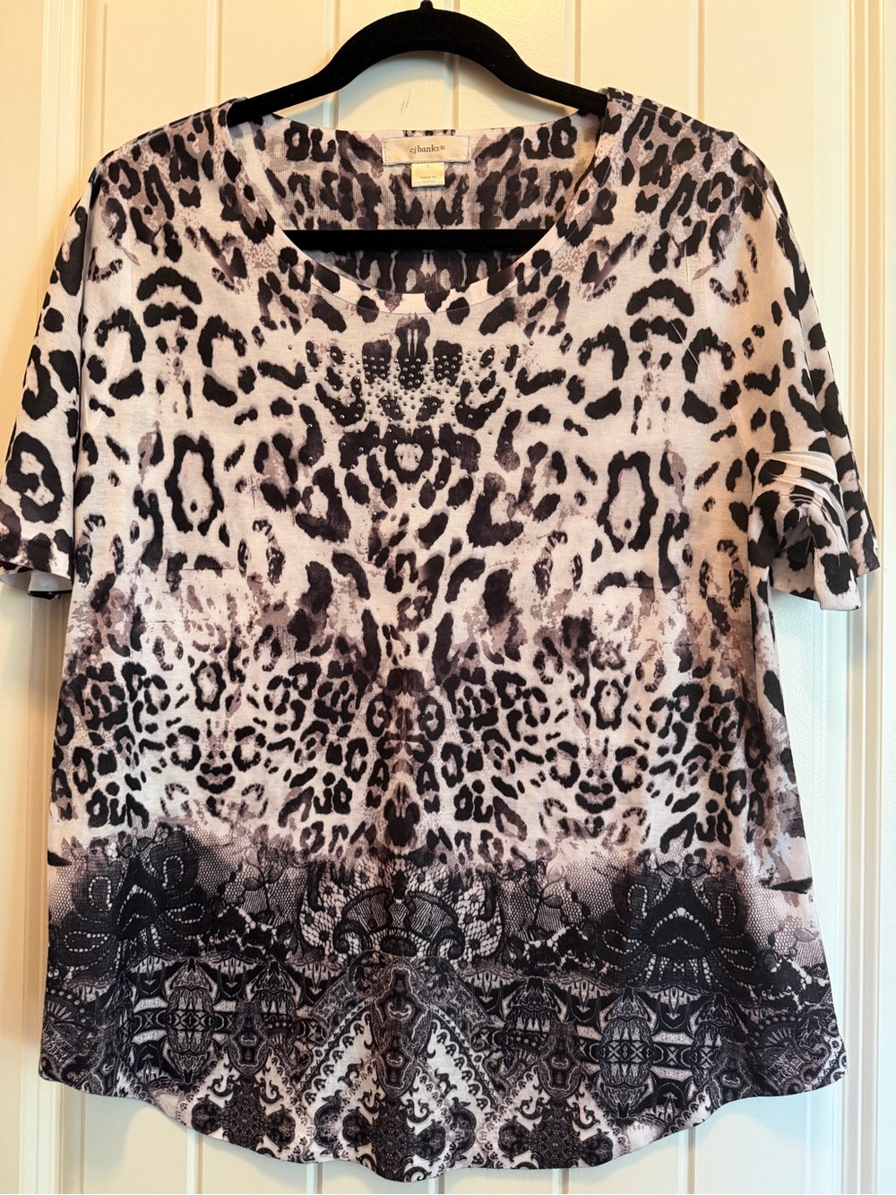 CJ Banks Black and White Animal Print Short Sleeve Tee NEVER WORN